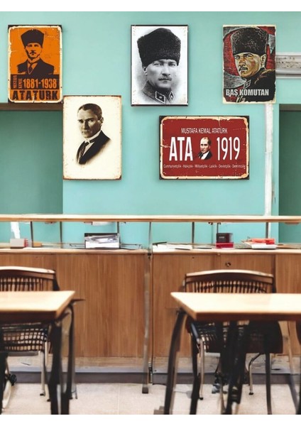 Mustafa Kemal Atatürk Temalı 5 Adet (20CMX29CM) Çerçeve Görünümlü A4 Mdf Tablo Ile Ev, Okul, Kafe, Iş Yeri Dekorasyonunuza Ruh Katan Dekoratif Hediyelik