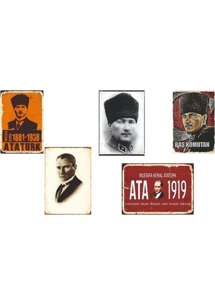 Mustafa Kemal Atatürk Temalı 5 Adet (20CMX29CM) Çerçeve Görünümlü A4 Mdf Tablo Ile Ev, Okul, Kafe, Iş Yeri Dekorasyonunuza Ruh Katan Dekoratif Hediyelik fırsatları