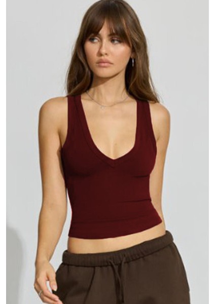 Bordo V Yaka Biyeli Kadın Atlet MG2292