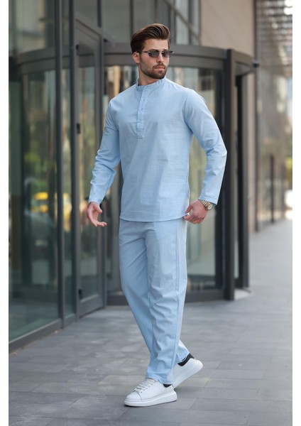 Mavi %100 Pamuk Keten Erkek Gömlek Takım E7310 fiyatları