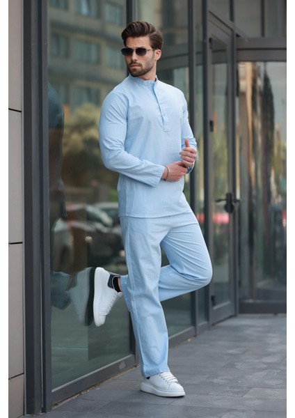 Mavi %100 Pamuk Keten Erkek Gömlek Takım E7310 modelleri