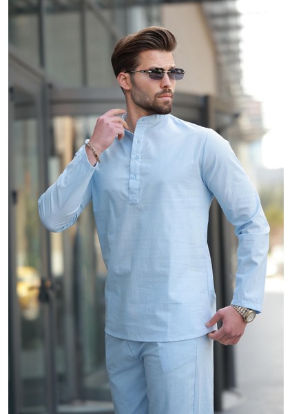 Mavi %100 Pamuk Keten Erkek Gömlek Takım E7310 fırsatları