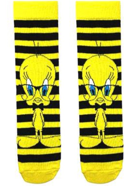 Tweety Siyah Çizgili Soket Çorap