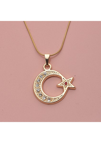 Türkiyem Ay Yıldız Kadın Kolye Çelik Sarı Takı Aksesuar