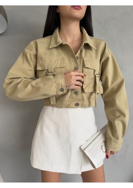 Kadın Kargo Cep Detaylı Oversize Crop Denim Ceket fiyatları