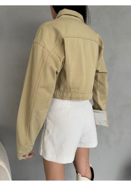 Kadın Kargo Cep Detaylı Oversize Crop Denim Ceket modelleri