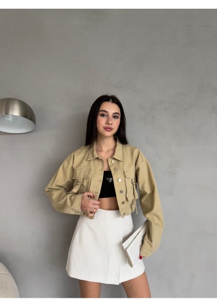 Kadın Kargo Cep Detaylı Oversize Crop Denim Ceket fırsatları