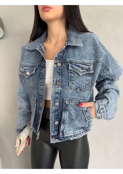 Kadın Açık Mavi Oversize Kot Ceket