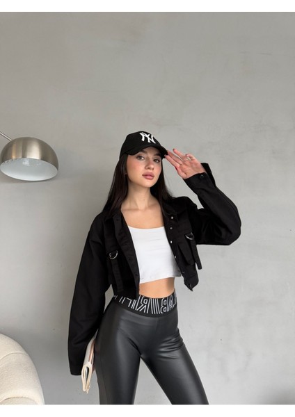 Kadın Kargo Cep Detaylı Oversize Crop Denim Ceket fırsatları