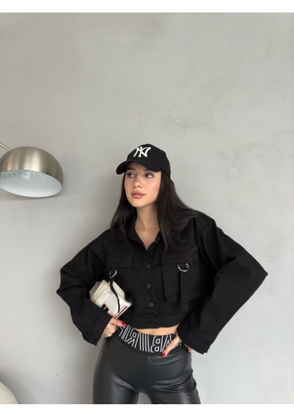 Kadın Kargo Cep Detaylı Oversize Crop Denim Ceket indirimleri