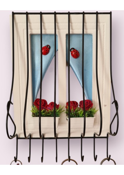 21X16CM Dekoratif Ahşap Pencere Modelli, Çiçek Saksılı, Uğur Böcekli, Duvar Anahtarlığı fiyatları