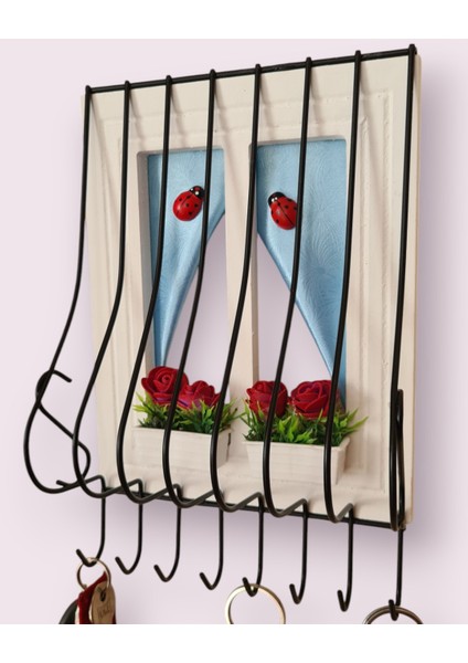 21X16CM Dekoratif Ahşap Pencere Modelli, Çiçek Saksılı, Uğur Böcekli, Duvar Anahtarlığı modelleri