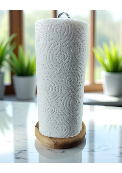 28CM Kağıt Havluluk, Peçetelik Tutucu, Metalik Renk Telli, Ahşap Standlı Paper Towel