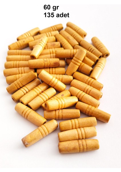 60 gr (135 Adet) Ahşap Boncuk 25 mm Boy x 10 mm En Doğal Ahşap Makrome El Işi Çanta