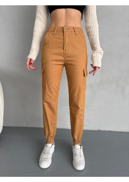 Kadın Yüksek Bel Paçası Lastikli Jogger Kargo Cep Pantolon modelleri