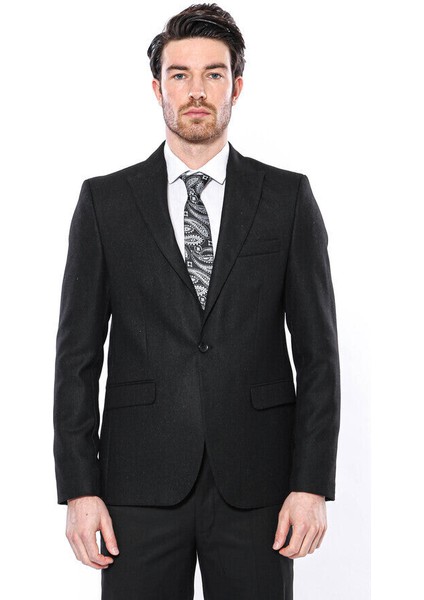 Sivri Yaka Tek Düğme Siyah Slim Fit Ceket | Wessi modelleri