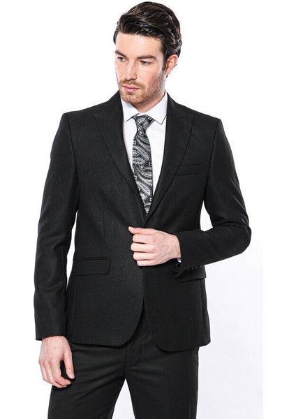 Sivri Yaka Tek Düğme Siyah Slim Fit Ceket | Wessi indirimleri