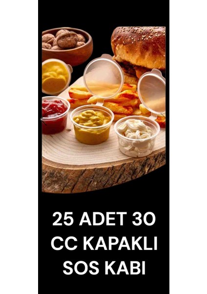 25 Adet 30 cc Kapaklı Sos Kabı ( Kemik Suyu,et Suyu,bulyonluk 30 cc Kapaklı Sos Kabı )