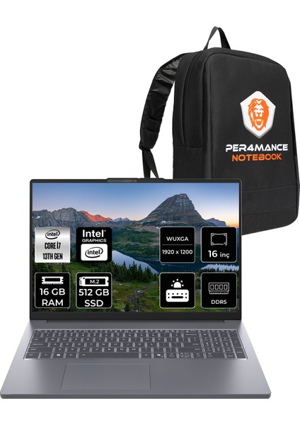 Ideapad Slim 3 Intel Core I7 13620H 16GB 512GB SSD 16" Fhd+ Fdos Taşınabilir Bilgisayar & Per4 Çanta 83K2001VTRP305