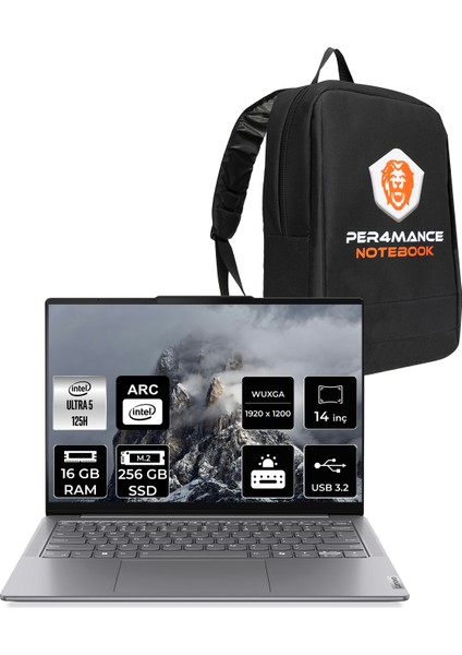 Yoga Slim 7 Intel Core Ultra 5 125H 16GB 256GB SSD 14" Fhd+ Fdos Taşınabilir Bilgisayar & Per4 Çanta 83CV007NTRP301