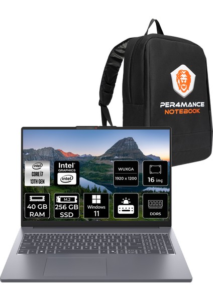 Ideapad Slim 3 Intel Core I7 13620H 40GB 256GB SSD 16" Fhd+ Windows 11 Home Taşınabilir Bilgisayar & Per4 Çanta 83K2001VTRP322
