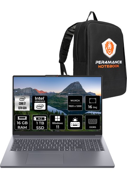 Ideapad Slim 3 Intel Core I7 13620H 16GB 1tb SSD 16" Fhd+ Windows 11 Home Taşınabilir Bilgisayar & Per4 Çanta 83K2001VTRP318