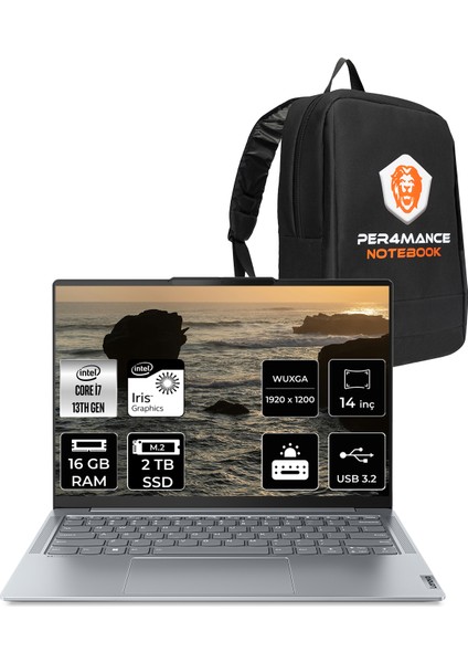 Yoga Slim 6 Intel Core I7 13700H 16GB 2tb SSD 14" Fhd+ Fdos Taşınabilir Bilgisayar & Per4 Çanta 83E0005YTRP304