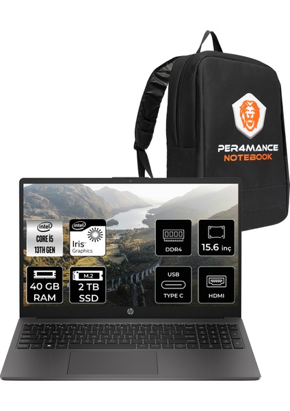 250 G10 Intel Core I5 1334U 40GB 2tb SSD 15.6" Fhd Fdos Taşınabilir Bilgisayar & Per4 Çanta B2NC5ESPN339