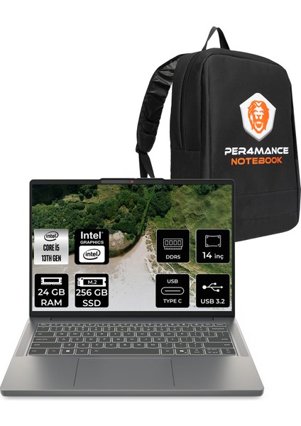 Ideapad Slim 3i Gen 10 Intel Core I5 13420H 24GB 256GB SSD 14" Fhd+ Fdos Taşınabilir Bilgisayar & Per4 Çanta 83K00028TRP307