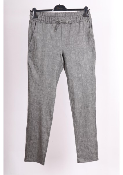 Erkek Gri Yandan Cepli Beli Lastikli Bağcıklı Keten Jogger Pantolon