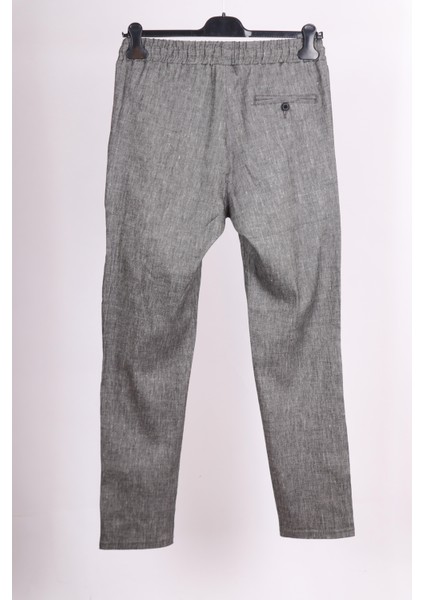 Erkek Gri Yandan Cepli Beli Lastikli Bağcıklı Keten Jogger Pantolon modelleri