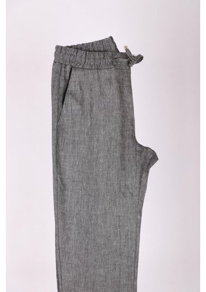 Erkek Gri Yandan Cepli Beli Lastikli Bağcıklı Keten Jogger Pantolon fırsatları