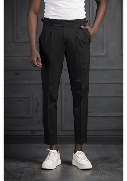 Slimfit Çift Pileli Kemer Tokalı Yazlık Kumaş Pantolon