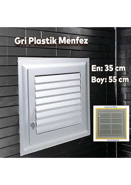 Menfez Banyo Wc Tuvalet Havalandırma Plastik Panjur 35X55 cm Gri Renk