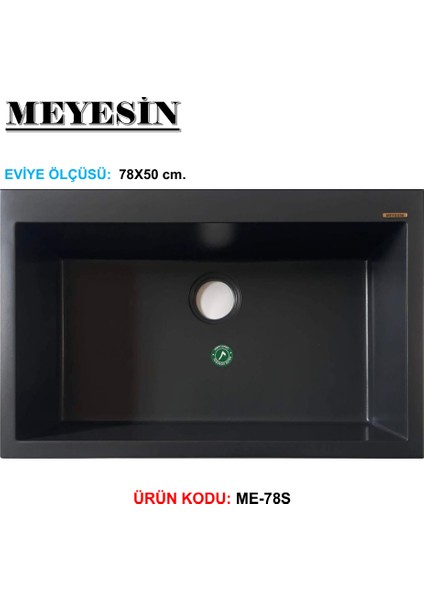 Granit Eviye Siyah Tek Gözlü Mutfak Evyesi 78 x 49 cm .