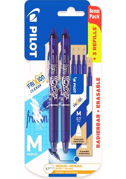 Frixion 0.7mm Silinebilir Tükenmez Kalem Mavi Seti 2 Kalem + 6 Yedek Uç 3+1 Set