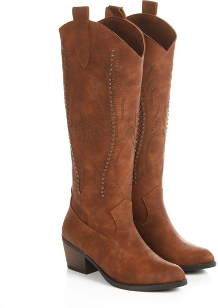 Kadın Mat Cilt Nakışlı Topuklu Kovboy Çizme 7027 fiyatları