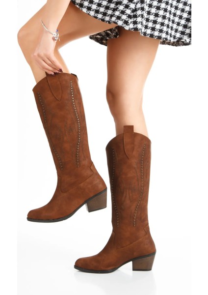 Kadın Mat Cilt Nakışlı Topuklu Kovboy Çizme 7027 modelleri