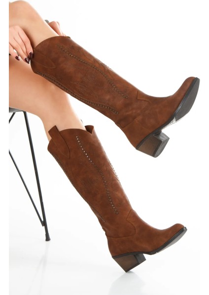 Kadın Mat Cilt Nakışlı Topuklu Kovboy Çizme 7027 fırsatları