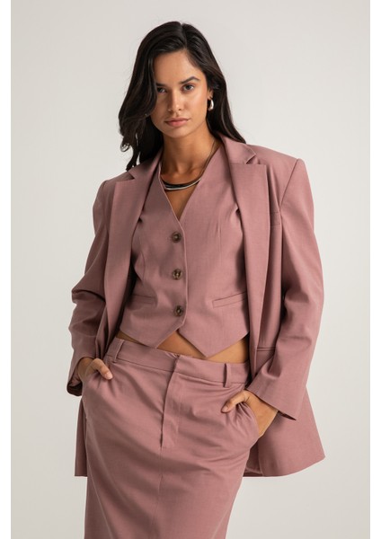 Tek Düğmeli Pembe Blazer Ceket