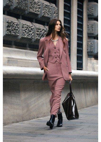 Tek Düğmeli Pembe Blazer Ceket