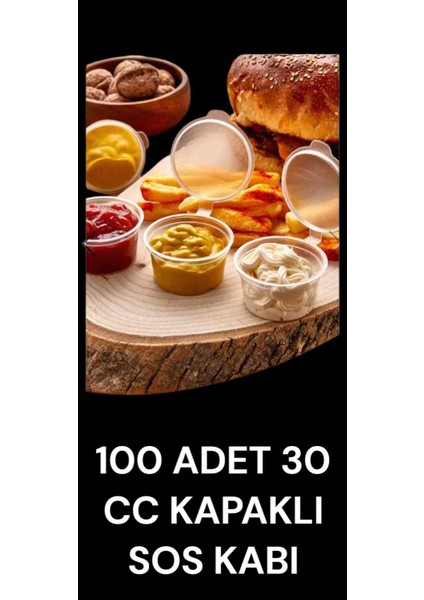 100 Adet 30 cc kapaklı Sos Kabı ( Et Suyu, Kemik Suyu, Bulyonluk, Ketçap- Mayonez- Hardal Kabı)