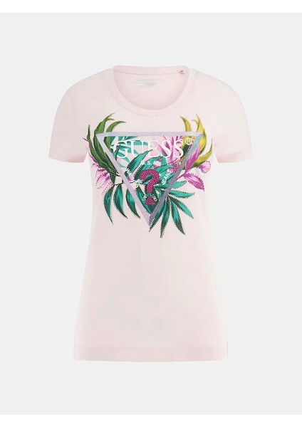 Kadın Pembe Leaf Triangle Logolu Tişört