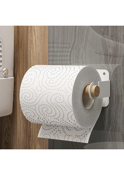 Ahşap Metal Tuvalet Kağıtlığı, Tuvalet Kağıdı Tutacağı, Yapışkanlı Tuvalet Kağıtlığı, Doğal Ahşap Bar Tutucu Tuvalet Kağıdı Standı, Minimal Tuvalet Wc Kağıtlık (Beyaz)