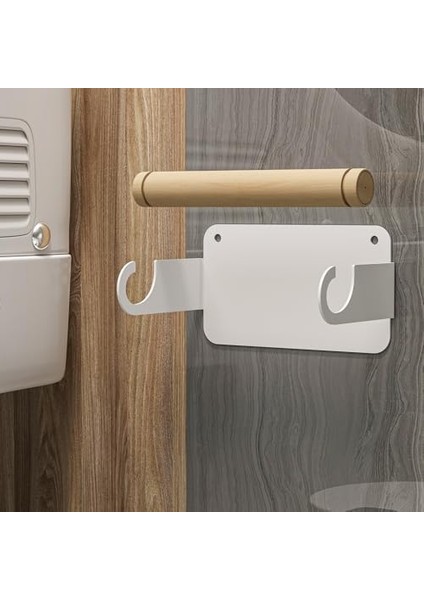 Ahşap Metal Tuvalet Kağıtlığı, Tuvalet Kağıdı Tutacağı, Yapışkanlı Tuvalet Kağıtlığı, Doğal Ahşap Bar Tutucu Tuvalet Kağıdı Standı, Minimal Tuvalet Wc Kağıtlık (Beyaz)