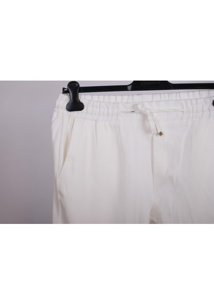 Erkek Beyaz Yandan Cepli Beli Lastikli Bağcıklı Keten Jogger Pantolon fiyatları
