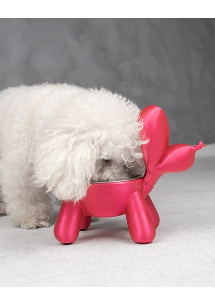 Dekoratif Pembe Köpek - Kedi Mama Kabı Standı
