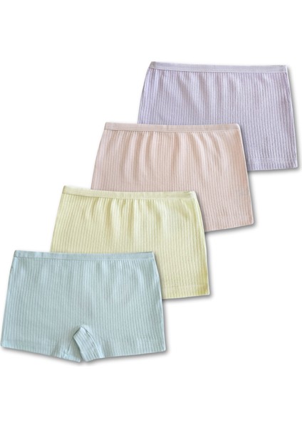 %95 Pamuklu Kız Çocuk Fitilli Boxer Külot Iç Çamaşır 4lü Set