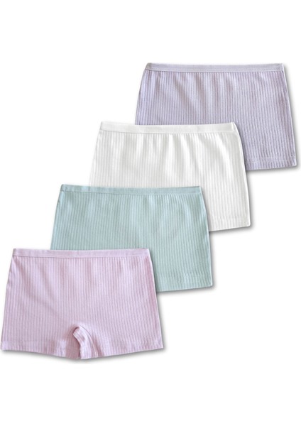 %95 Pamuklu Kız Çocuk Fitilli Boxer Külot Iç Çamaşır 4lü Set