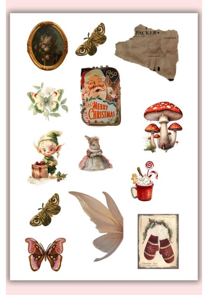 Vintage Sticker Planner Ajanda Bullet Journal Için Uygun Set Yılbaşı Merry Christmas